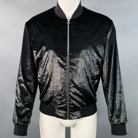 HUGO BOSS Size M Bestino1912 Metallic Black Velour Zip Up Bomber Jacket - Picture 1 of 8